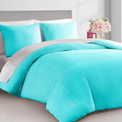 Juicy Couture Blue Crush Velour Twin/Twin XL Comforter Set - 2 Piece Luxury Bedding Ensemble