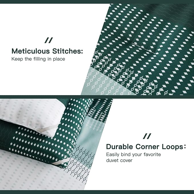 Litanika Dark Emerald Green California King Comforter Set - 3 Pieces Cal King Oversized Lightweight Summer Colorblock Stripe Bedding Set (104x96In, 2 Pillowcases)