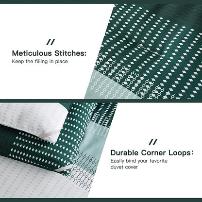 Litanika Dark Emerald Green California King Comforter Set - 3 Pieces Cal King Oversized Lightweight Summer Colorblock Stripe Bedding Set (104x96In, 2 Pillowcases)