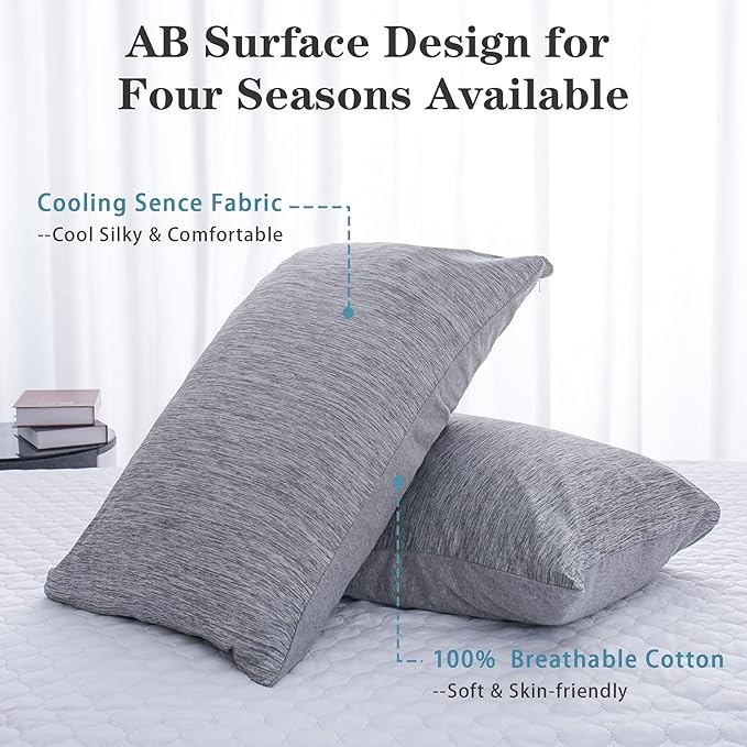 CHOSHOME Cooling Pillow Cases Zipper Pillow Covers Q-Max > 0.45 Zippered Pillowcases for Hot Sleepers, Soft, Breathable, Skin-Friendly, 2 Pack (Queen, 20"x30", Grey)