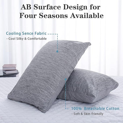 CHOSHOME Cooling Pillow Cases Zipper Pillow Covers Q-Max > 0.45 Zippered Pillowcases for Hot Sleepers, Soft, Breathable, Skin-Friendly, 2 Pack (Queen, 20"x30", Grey)
