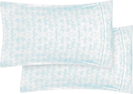 Elegant Comfort Ultra Soft Set of 2 Sea Waves Print Pillowcases - 1500 Premium Hotel Quality Microfiber, Soft and Smooth Envelope Closure 2-Piece Pillow Covers - King, Wave Aqua