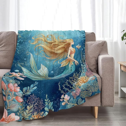 Mermaid Blanket Super Soft Warm Fluffy Fleece Flannel Fantasy Throw Blanket Cozy Fuzzy Plush Stuff Bedding Blankets Gifts for Women Kids Boys Girls Adults 50"X40"