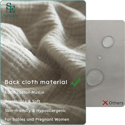 SE SOFTEXLY Muslin Duvet Cover Queen Size, 100% Washed Cotton Duvet Cover Set, Ultra Soft Comforter Cover Linen Like, 3 Pieces Minimalist Gauze Duvet Cover with 2 Pillowcases, 80"x90", Smoky-Green