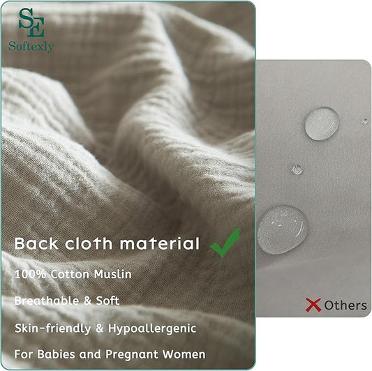 SE SOFTEXLY Muslin Duvet Cover King Size, 100% Washed Cotton Duvet Cover Set, Ultra Soft Comforter Cover Linen Like, 3 Pieces Minimalist Gauze Duvet Cover with 2 Pillowcases, 90"x104", Nature