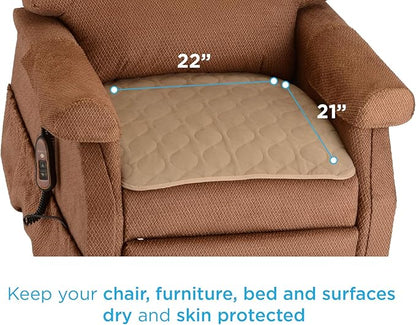 NOVA Waterproof Reusable Underpad for Chair, Seat, Furniture or Bed with Velour Soft Top Layer, Washable Incontinence Seat & Surface Overlay, Super Absorbent, 22” x 21” Size, Brown