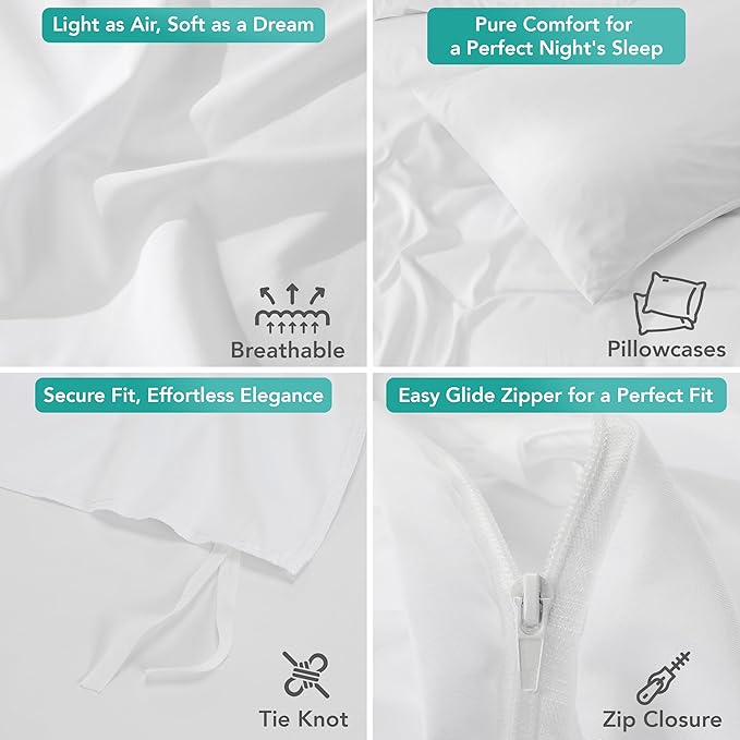 Utopia Bedding Duvet Cover Set with Pillowcases - 1 Duvet Cover with 2 Pillowcases - 20 X 36-3 Pieces Bedding Duvet Cover with Zipper Closure - Soft Brushed Microfiber (King, White)