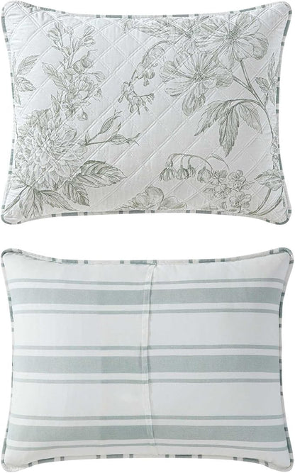 Martha Stewart - King Quilt Set, 100% Cotton Reversible Bedding Set, Incredibly Soft Feel for Year Round Comfort, 3 Piece Bed Set with Matching Pillowcases (Vine Flora Green)