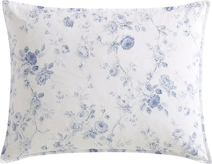 Laura Ashley - King Comforter Set, Reversible Cotton Bedding with Matching Shams, Medium Weight for Year Round Use, Oeko-Tex Certified (Belinda Blue)