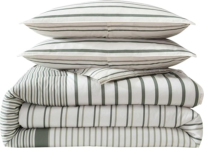 Eddie Bauer - King Comforter Set, Super Soft Bedding with Matching Shams, Two-Piece Back Closure, Modern Room Essentials (Cooper Stripe Green, King)