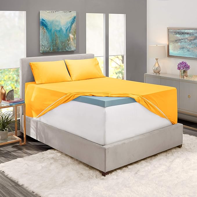 Nestl Twin Size Sheet Set, 4 Piece Extra Deep Pocket (18-24 inches), Microfiber, Hotel Luxury, Soft, Breathable, Wrinkle-Free, Easy to Care, Yellow