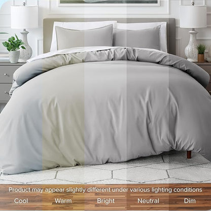 Bare Home Bedding Duvet Cover Full Size - Premium 1800 Super Soft Collection - Lightweight, Cooling Duvet Cover - Soft Breathable Bedding (Full, Light Grey)