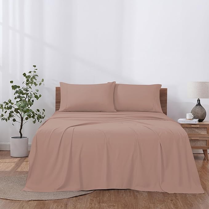 Modern Threads Soft Microfiber Solid Sheets - Luxurious Microfiber Bed Sheets - Includes Flat Sheet, Fitted Sheet with Deep Pockets, & Pillowcases Rose Queen