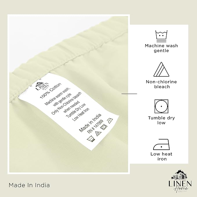 Linen Home 100% Cotton Percale Pillowcases Queen/Standard Size, Cream, 2 Pieces of Pillow Case, Crisp and Cool Strong Bed Linen, 20 inches X 30 inches