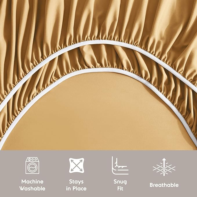 Nestl King Sheet Set - Luxury 1800 Ultra-Soft Microfiber King Bed Sheets - Double Brushed - Deep Pockets - Easy Fit - 4 Piece Set - Bedding Sheets & Pillowcases (King, Camel Gold)