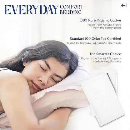 Mayfair Linen 100% Organic Cotton King Size Pillow Cases Set of 2 - Soft Hotel Quality Covers for King Size Pillows (White), Authentic GOTS Certified, Crisp, Cooling Percale Weave Cotton Pillowcases