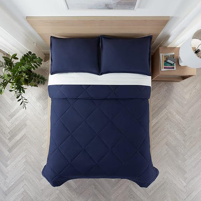 Serta Supersoft Cooling 2 Piece Reversible Comforter Set with Pillow Covers for All Season, Twin/Twin XL, Peacoat
