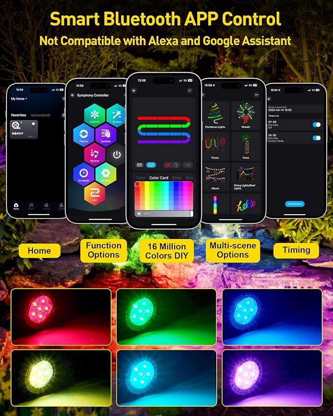 T-SUN Colored Underwater Pond Lights with APP & Remote Control 10 Pack | IP68 Waterproof Submersible Fountain Lights, Dimmable Timer Pond Lights Led Underwater for Outdoor Pond Fish Aquarium Garden