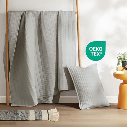 Comfort Spaces Kienna Quilt Set- Double Sided Stitching Design Summer Blanket, Lightweight, Soft, All Season Bedding Layer, Matching Sham, Grey, Coverlet Twin/Twin XL(66"x90") 2 Piece
