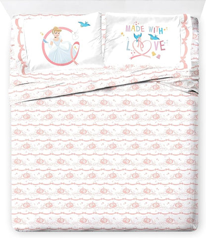 Jay Franco Kids Comforter Set Includes Sheets and Pillow Covers - Soft and Cozy Bed Set for Stylish Room Decor, Pink - Princess Cinderella, 7 Piece Queen Size Bedding