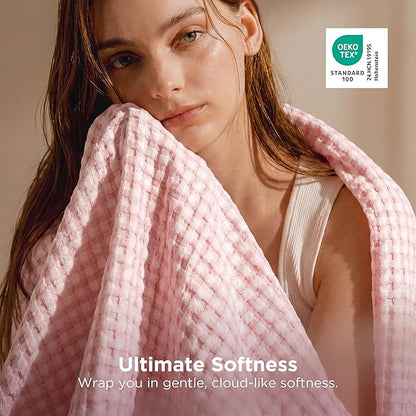 Bedsure Cooling Cotton Waffle King Size Blanket - Lightweight Breathable Blanket of Rayon Derived from Bamboo for Hot Sleepers, Luxury Throws for Bed, Couch and Sofa, Pink, 104x90 Inches
