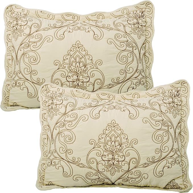 Home Soft Things Damask 4 Piece Bedspread Set, Scalloped Edge Reversible Quilt Coverlet Comforter Prewashed Bedding Set, Matelasse Embossed Floral Solid Pattern,Beige Oversize Queen(110" x 120")