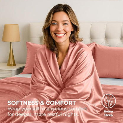 Satin Sheets California King [4-Piece, Blush Pink] Hotel Luxury Silky Bed Sheets - Extra Soft Microfiber Sheet Set, Wrinkle, Fade, Stain Resistant - Deep Pocket Fitted Sheet, Flat Sheet, Pillow Cases