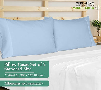 Royale Linens Standard Pillowcase Set of 2 - Bed Pillow Cover - 20"x26" - Lake Blue Pillowcases - 1800 Brushed Microfiber, Wrinkle Resistant - Soft & Cozy- Standard Size Pillow Case (Std, Lake Blue)