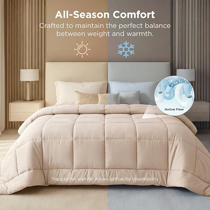 Bedsure Comforter Duvet Insert - Quilted Comforters Cal King Size, All Season Duvet, Down Alternative Bedding, with 8 Tabs, Gifts for Women/Men, Beige,Alaskan King 130x120 Inches