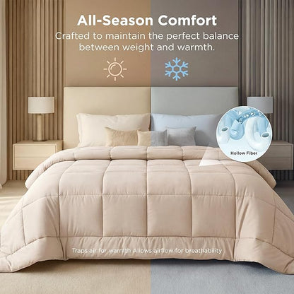 Bedsure Comforter Duvet Insert - Quilted Comforters Cal King Size, All Season Duvet, Down Alternative Bedding, with 8 Tabs, Gifts for Women/Men, Beige,Alaskan King 130x120 Inches
