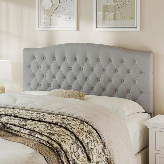Queen Headboard Only, Velvet Classic Tufted Design, Silver Gray | 2 installation options: 1.bed frame mount 2.wall mount (for adjustable bed), Classic hand-tufted headboard king size