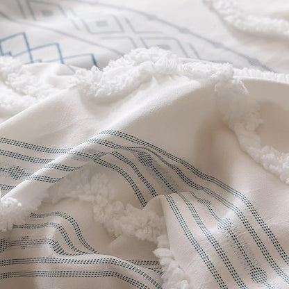 Houseri Tufted Blue Comforter Set California King Jacquard Bedding Shabby Chic Farmhouse Bed Sets Cal King