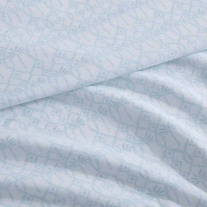 Tommy Bahama - Queen Size Sheet Set, 100% Cotton Percale Bedding with a Crisp & Cool Feel, Bed Sheets with Matching Fitted Sheet & Pillowcases (Palm Tree Ikat Blue)