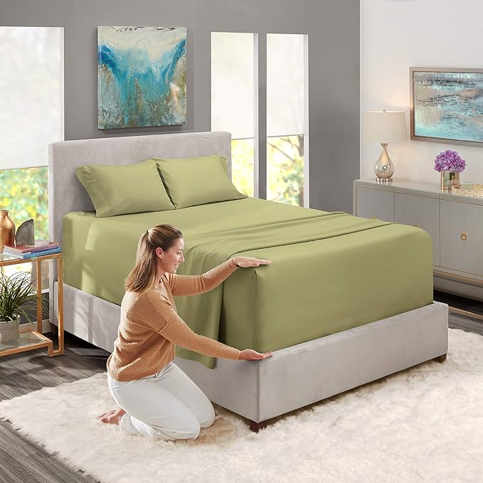 Nestl Twin Size Sheet Set, 4 Piece Extra Deep Pocket (18-24 inches), Microfiber, Hotel Luxury, Soft, Breathable, Wrinkle-Free, Easy to Care, Sage Green
