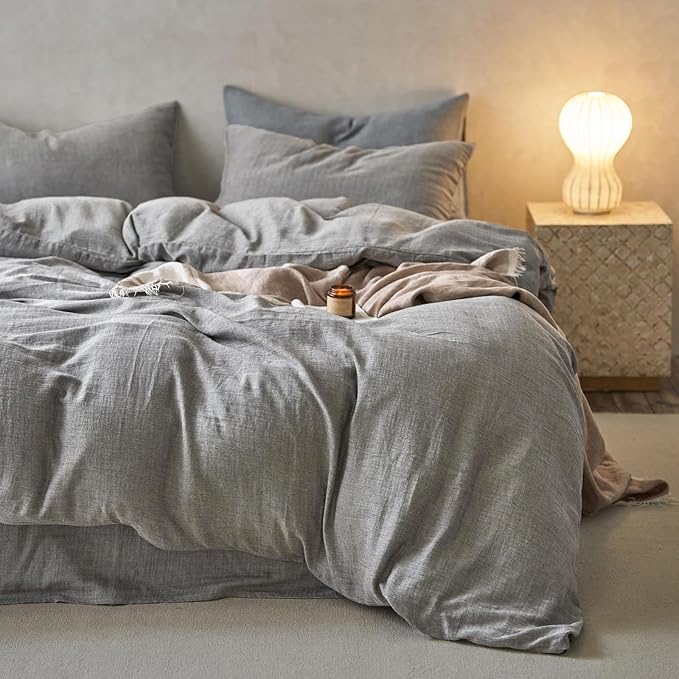 EAVD Dark Grey Duvet Cover Full Soft Breathable 100% Muslin Cotton Gauze Bedding Set with 2 Pillowcases Modern Simple Solid Dark Grey Bedding Set with Zipper Closure