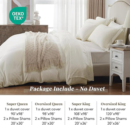 MILDLY Super Soft Duvet Cover - 100% Washed Microfiber Off White Comforter Cover Set 3 Pieces with Zipper Closure & Corner Ties