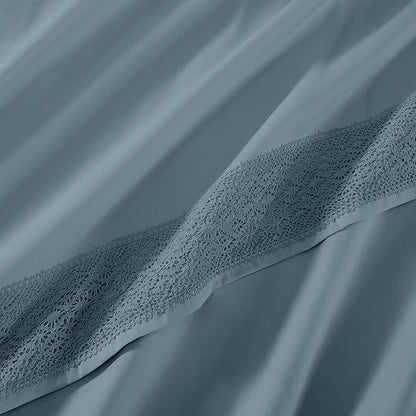 Modern Threads 4 Piece Microfiber Sheet Set – Soft Cooling Bed Sheets with Crochet Lace – Deep Pocket, Wrinkle Free, Breathable, Hotel Luxury Bedding, Slate Teal, Queen