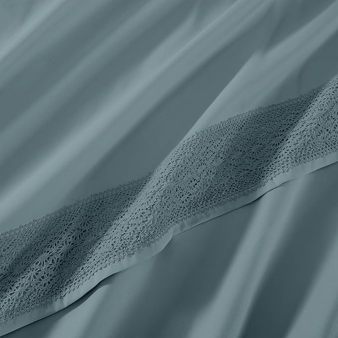 Modern Threads 4 Piece Microfiber Sheet Set – Soft Cooling Bed Sheets with Crochet Lace – Deep Pocket, Wrinkle Free, Breathable, Hotel Luxury Bedding, Slate Teal, King