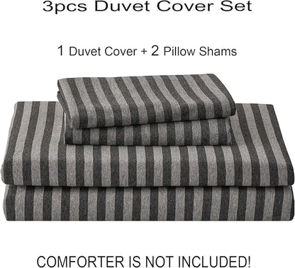 PURE ERA Jersey Knit Duvet Cover Set 100% T-Shirt Heather Cotton Super Soft Comfy Classic Striped Design, with Zipper Closure, Charcoal Dark Grey Stripe, Cal King