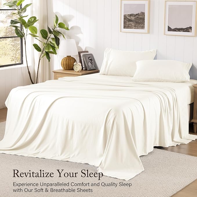 ROSE&RISY Beige Sheets Twin Sheet Set, Pre-Washed Brushed Cotton-Like Microfiber, 3 Pcs Soft Breathable Sheet Set Twin,Fade Resistant, Includes 1 Fitted, 1 Flat, 1 Pillowcases (Beige, Twin)