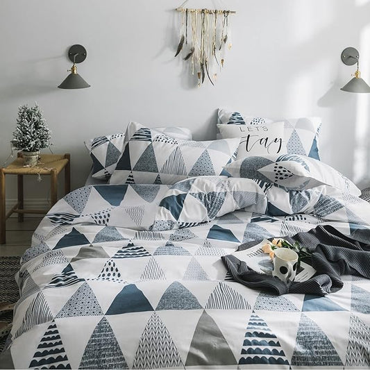 HighBuy Twin XL Size Comforter Set Dark Blue Triangle Comforter Teen Boys Lightweight Soft Bedding Sets Art Decor Comforter Set 3 Pieces Fluffy Boho Geometric Comforter Quilt with 2 Pillow Shams
