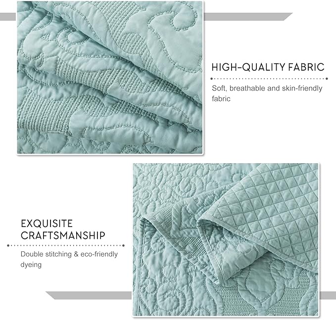 Travan 3-Piece Queen Quilt Set Quilted Bedspread Oversized Microfiber Lightweight Bedspread Coverlet Set with Shams Bedding Set for All Season, Blue, Queen Size