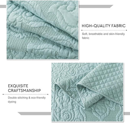 Travan 3-Piece Queen Quilt Set Quilted Bedspread Oversized Microfiber Lightweight Bedspread Coverlet Set with Shams Bedding Set for All Season, Blue, Queen Size