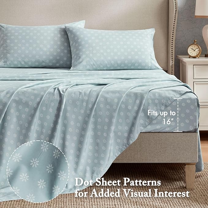 Madison Park Essentials Floral Comforter Set KING Size, Vintage Flower Bedding Set with Sheet Set, 7 Pieces Bed in a Bag with Reversible Botanical Comforter and Pillowcases & Shams, Heather, Soft Blue