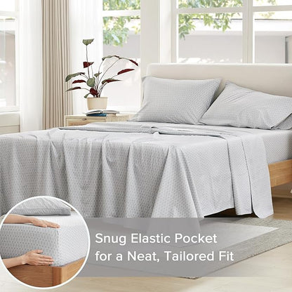 Comfort Spaces 100% Cotton Sheet Set Breathable, Lightweight, Soft with 14" Elastic Pocket Fits up to 16" Mattress, All Season Cozy Bedding, Matching Pillow Case, Queen Diamond Taupe 4 Piece