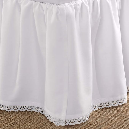 Laura Ashley Home - King Bedskirt, Luxury Bedroom Decor, Wrinkle & Fade Resistant (Crochet Ruffle White, King)