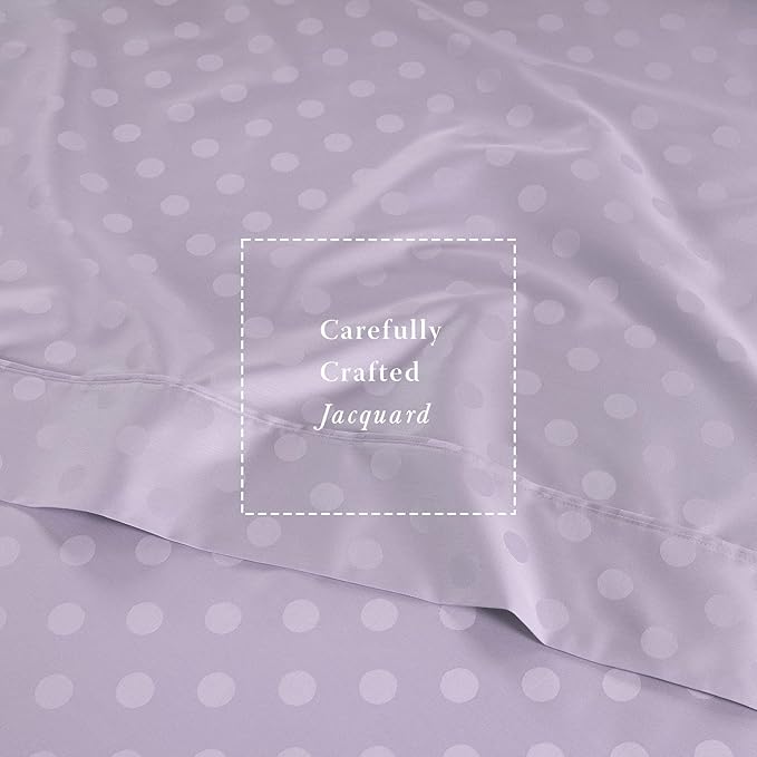 Threadmill Cotton Queen Sheet Set - 100% Cotton Damask Jacquard Sheets With 16" Deep Pocket - Soft Sateen Weave 4-Piece Cooling Bedding for Queen Size Bed - Lilac