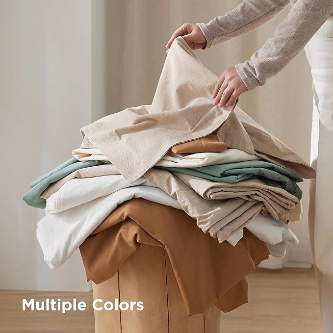 Bedsure 100% Washed Cotton Duvet Cover King Size - Natural Minimalist Bedding Set Linen Like - PureWoven Plain Simple & Soft Comforter Cover for All Seasons (Natural, King, 104"x90")