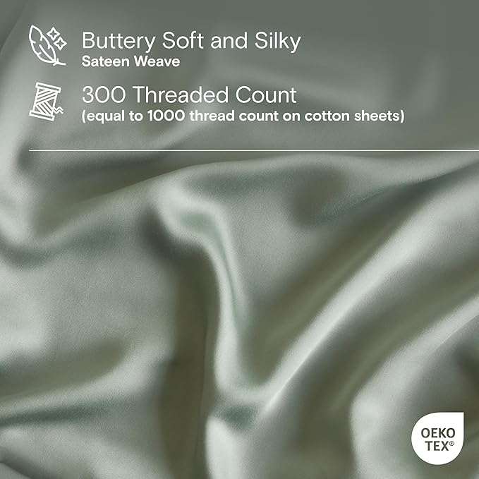 DOZ Sheet Set, 100% Viscose derived from Bamboo, Organically Grown, Buttery Soft, Cooling Sheets, High GSM, Deep Pockets - 4 Piece - 2 Pillowcases 1 Fitted 1 Top Sheet (Sage, Cal King)