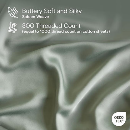 DOZ Sheet Set, 100% Viscose derived from Bamboo, Organically Grown, Buttery Soft, Cooling Sheets, High GSM, Deep Pockets - 4 Piece - 2 Pillowcases 1 Fitted 1 Top Sheet (Sage, Cal King)